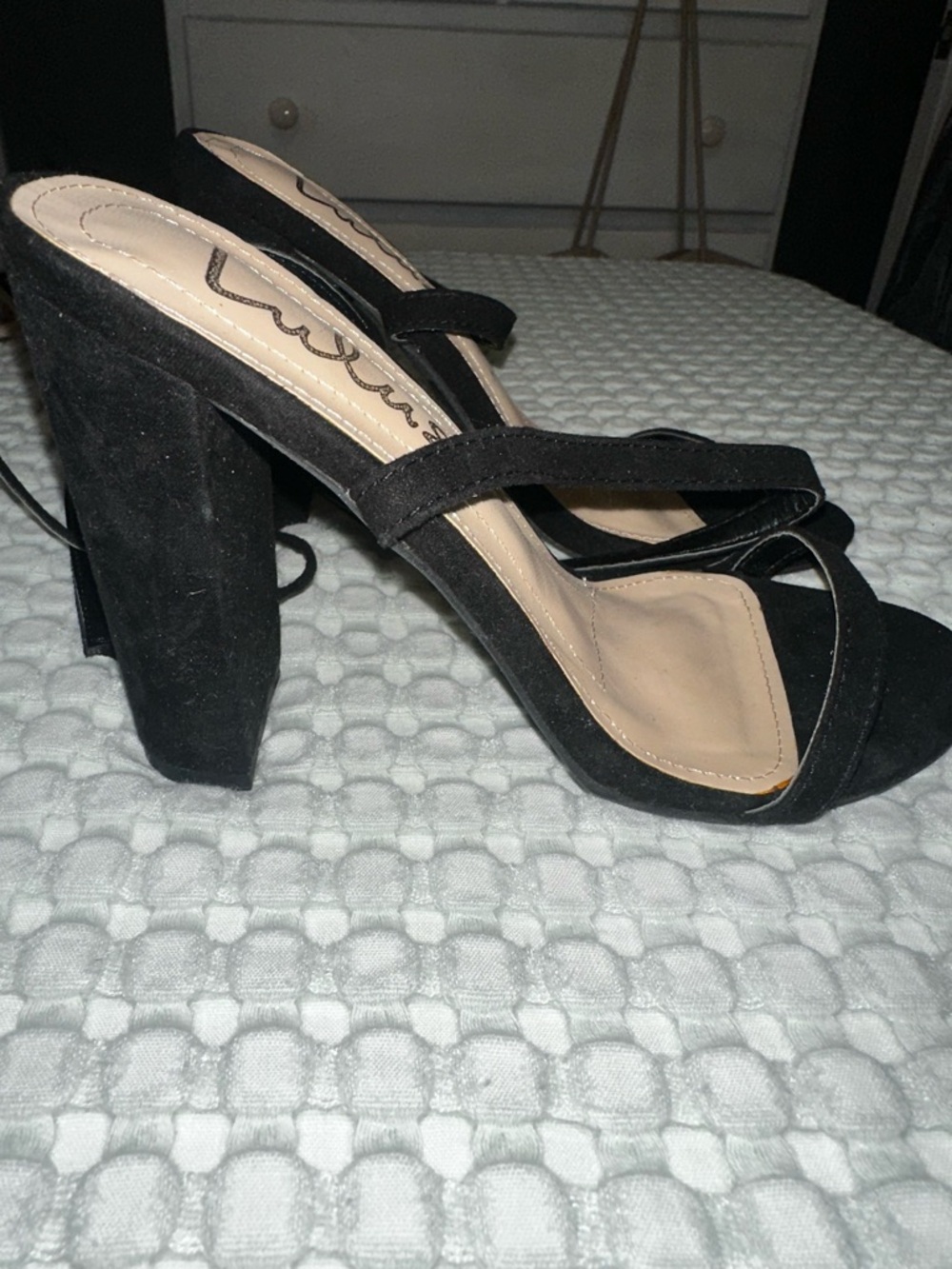 Lulu's Black Suede Strappy Block Heels